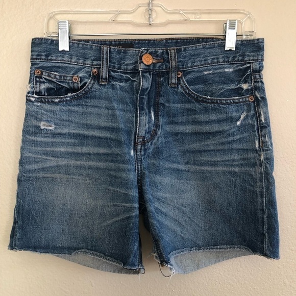 J.Crew Indigo Denim Ripped Distressed Raw Hem Jeans Shorts Size 25 - Picture 1 of 11